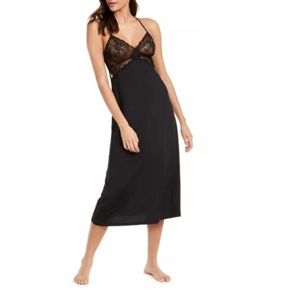NWT Sleek Sexy Black Midi Length Lace Nightgown